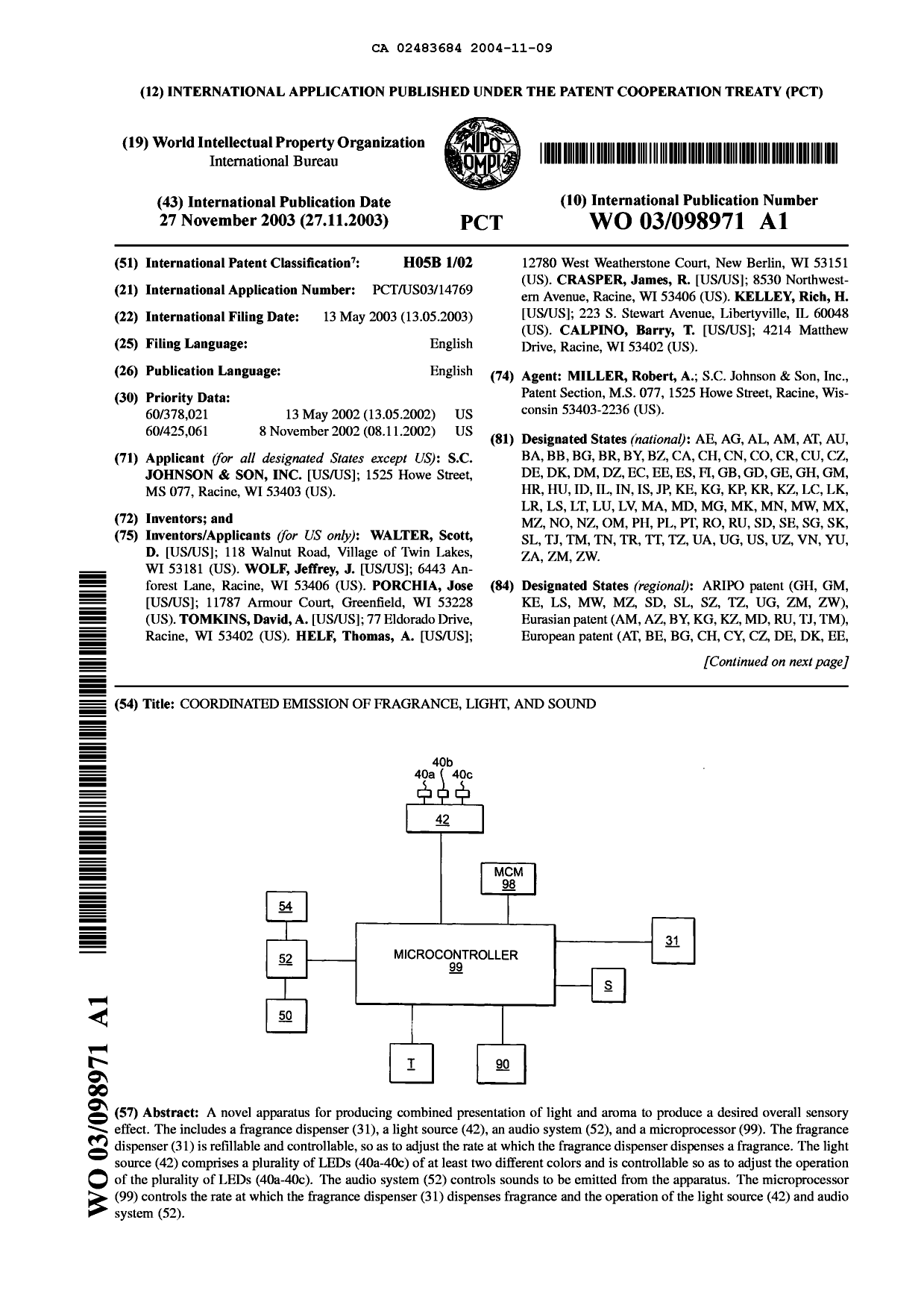 Document de brevet canadien 2483684. Abrégé 20041109. Image 1 de 2