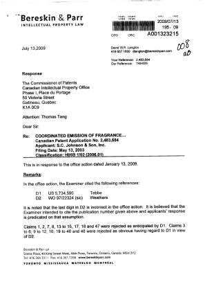 Document de brevet canadien 2483684. Poursuite-Amendment 20090713. Image 1 de 2