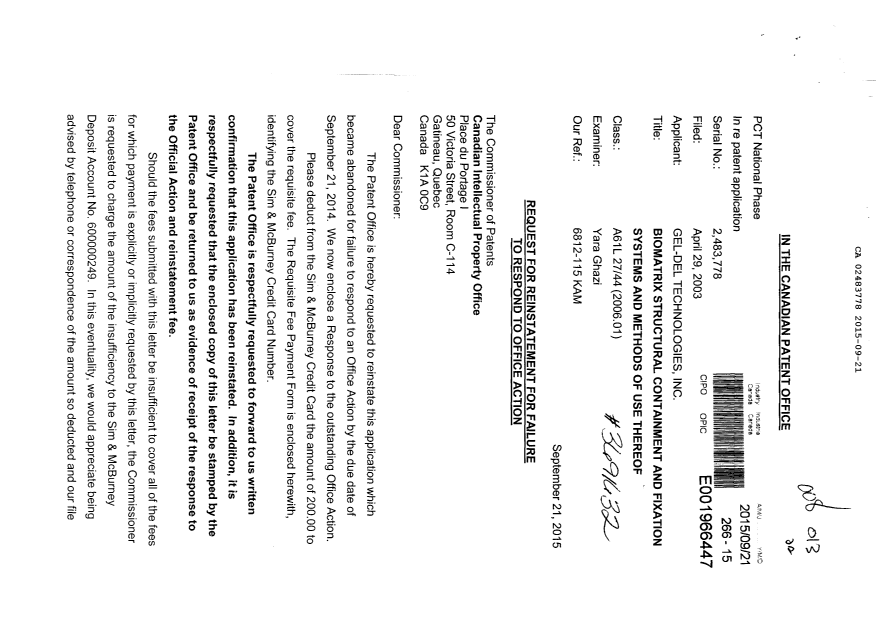 Canadian Patent Document 2483778. Prosecution-Amendment 20141221. Image 1 of 15