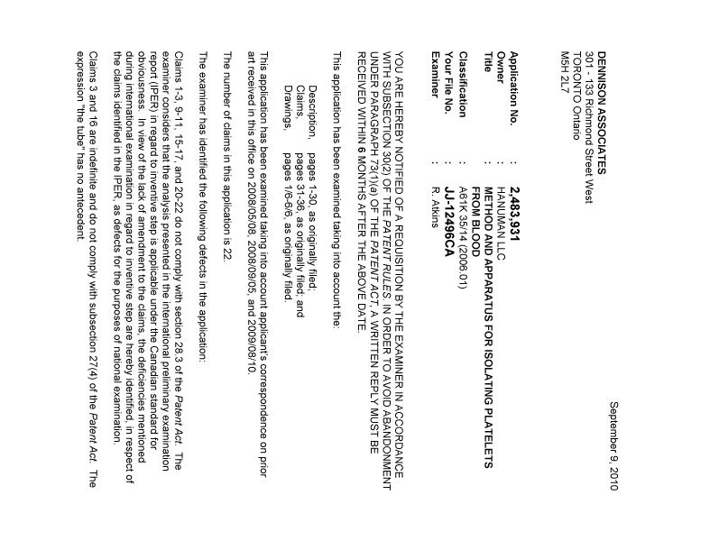 Document de brevet canadien 2483931. Poursuite-Amendment 20100909. Image 1 de 3