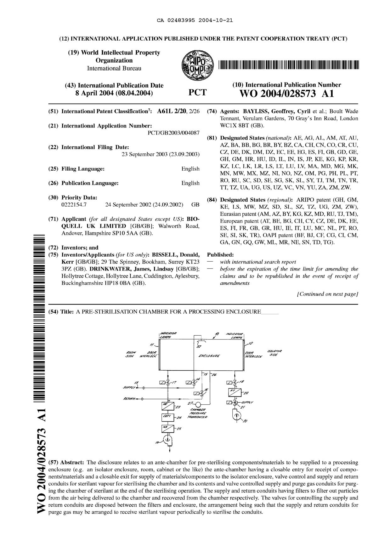 Canadian Patent Document 2483995. Abstract 20041021. Image 1 of 2