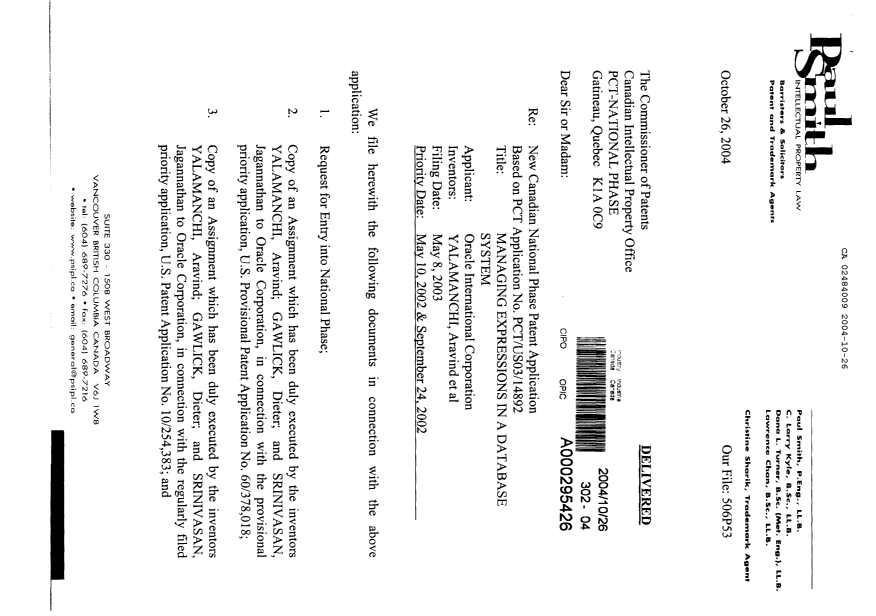 Document de brevet canadien 2484009. Cession 20041026. Image 1 de 31