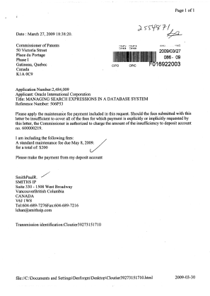 Document de brevet canadien 2484009. Taxes 20090327. Image 1 de 1
