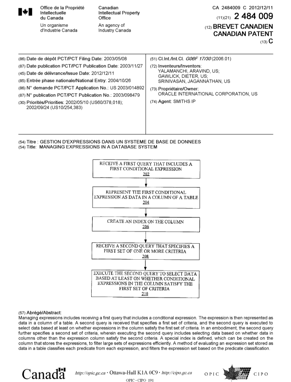 Document de brevet canadien 2484009. Page couverture 20121120. Image 1 de 1