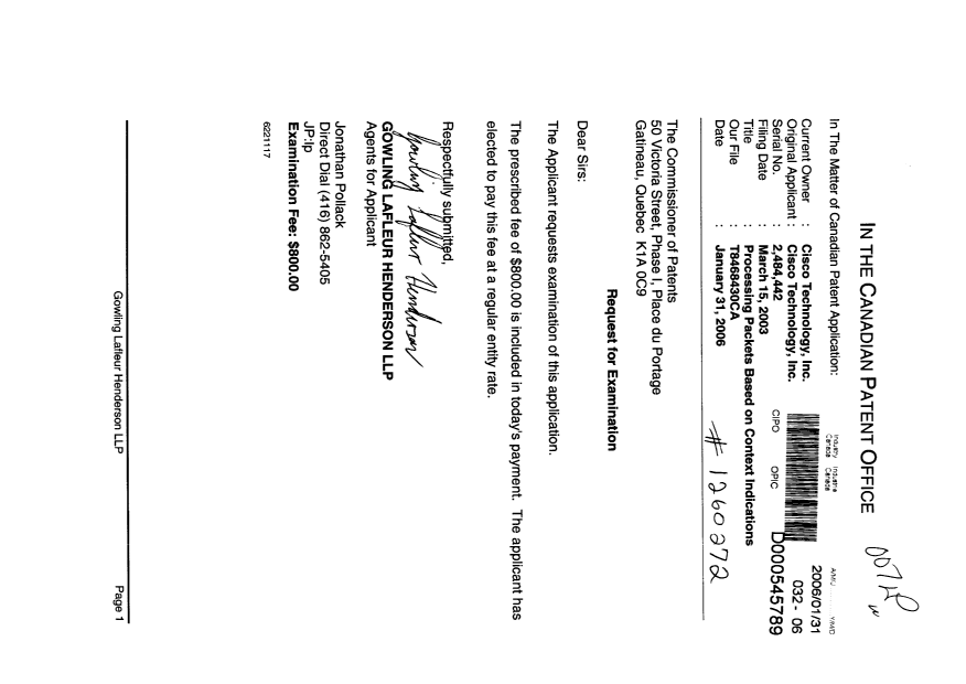 Canadian Patent Document 2484442. Prosecution-Amendment 20060131. Image 1 of 1