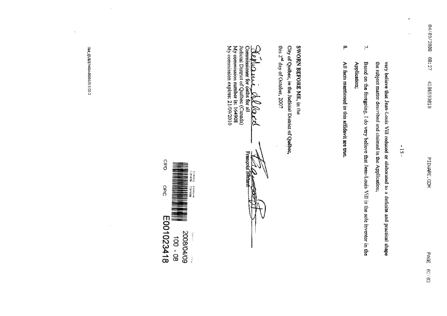 Canadian Patent Document 2484509. Correspondence 20071209. Image 3 of 3