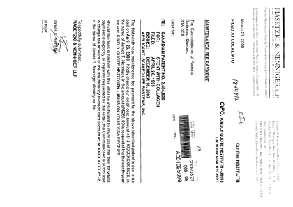 Document de brevet canadien 2484826. Taxes 20071227. Image 1 de 1