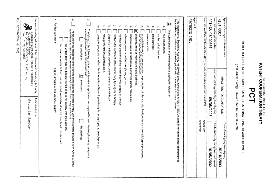 Document de brevet canadien 2485053. PCT 20041110. Image 1 de 3