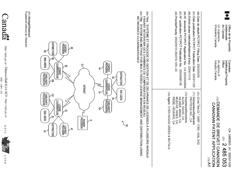 Document de brevet canadien 2485053. Page couverture 20050126. Image 1 de 1