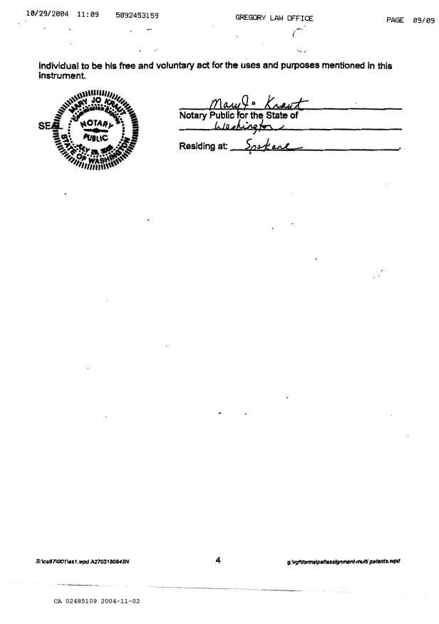 Canadian Patent Document 2485109. Assignment 20041102. Image 9 of 9