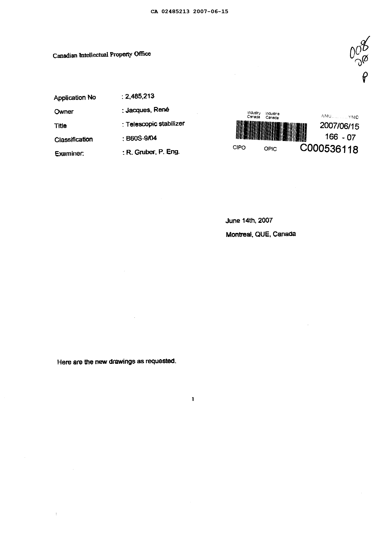 Document de brevet canadien 2485213. Poursuite-Amendment 20061215. Image 1 de 19