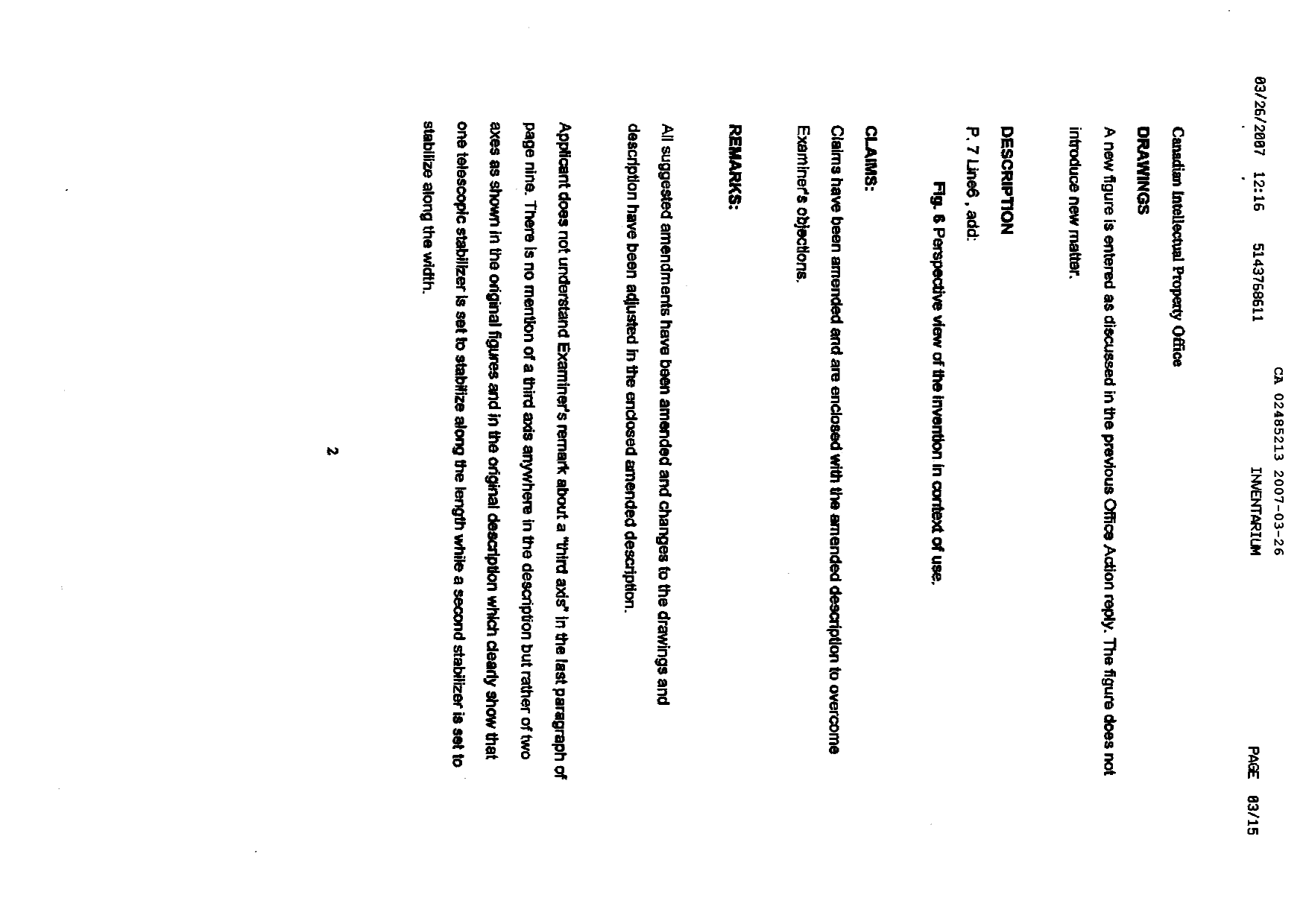 Canadian Patent Document 2485213. Prosecution-Amendment 20061226. Image 2 of 15