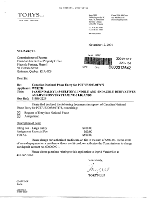 Document de brevet canadien 2485871. Cession 20041112. Image 1 de 9