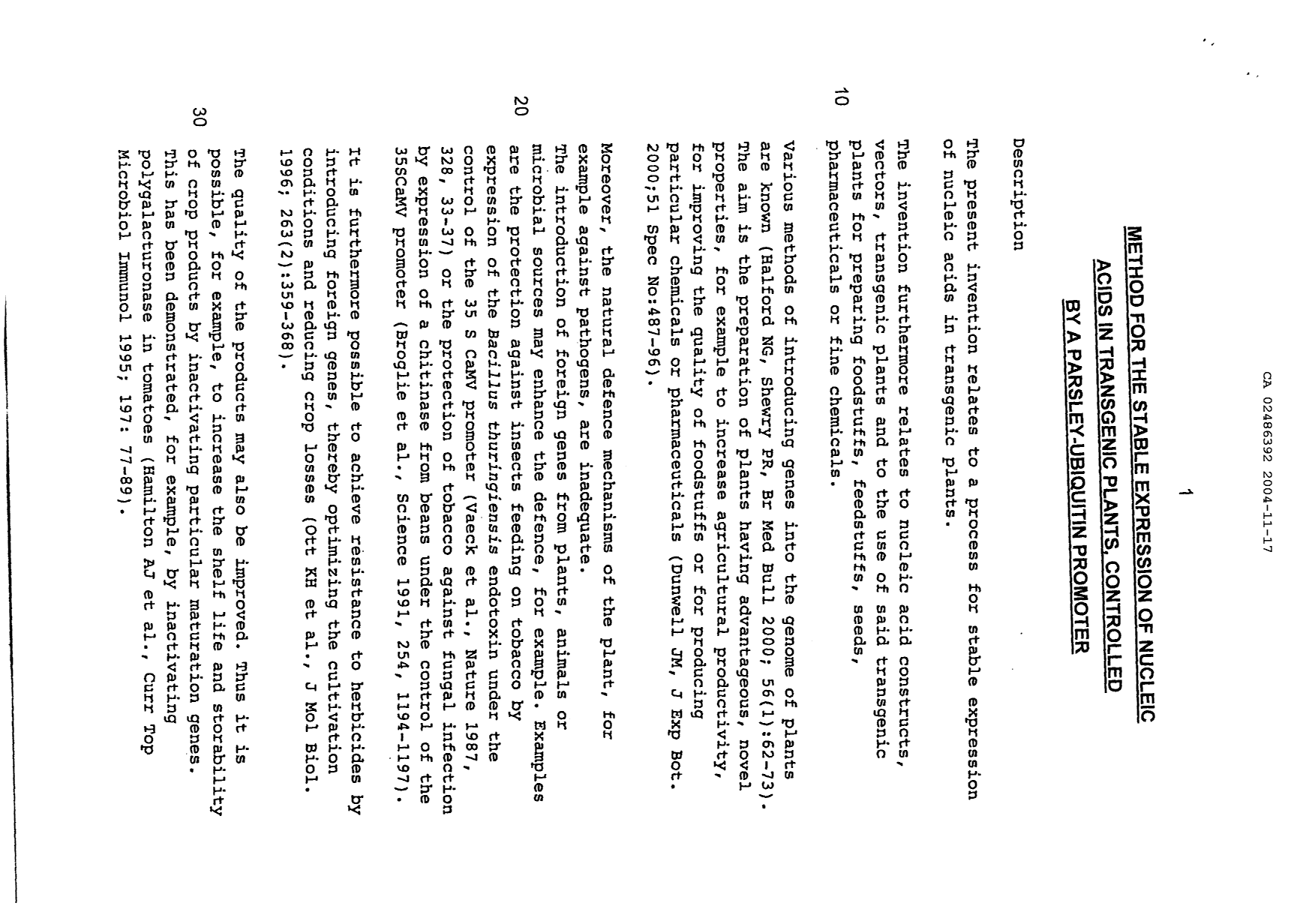 Canadian Patent Document 2486392. Description 20041117. Image 1 of 55