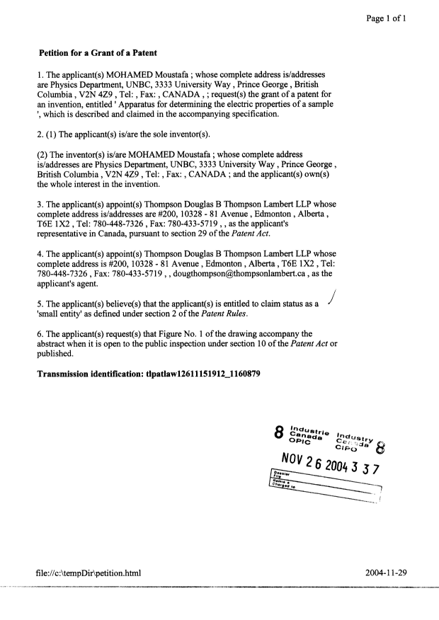 Document de brevet canadien 2486562. Cession 20041126. Image 3 de 3