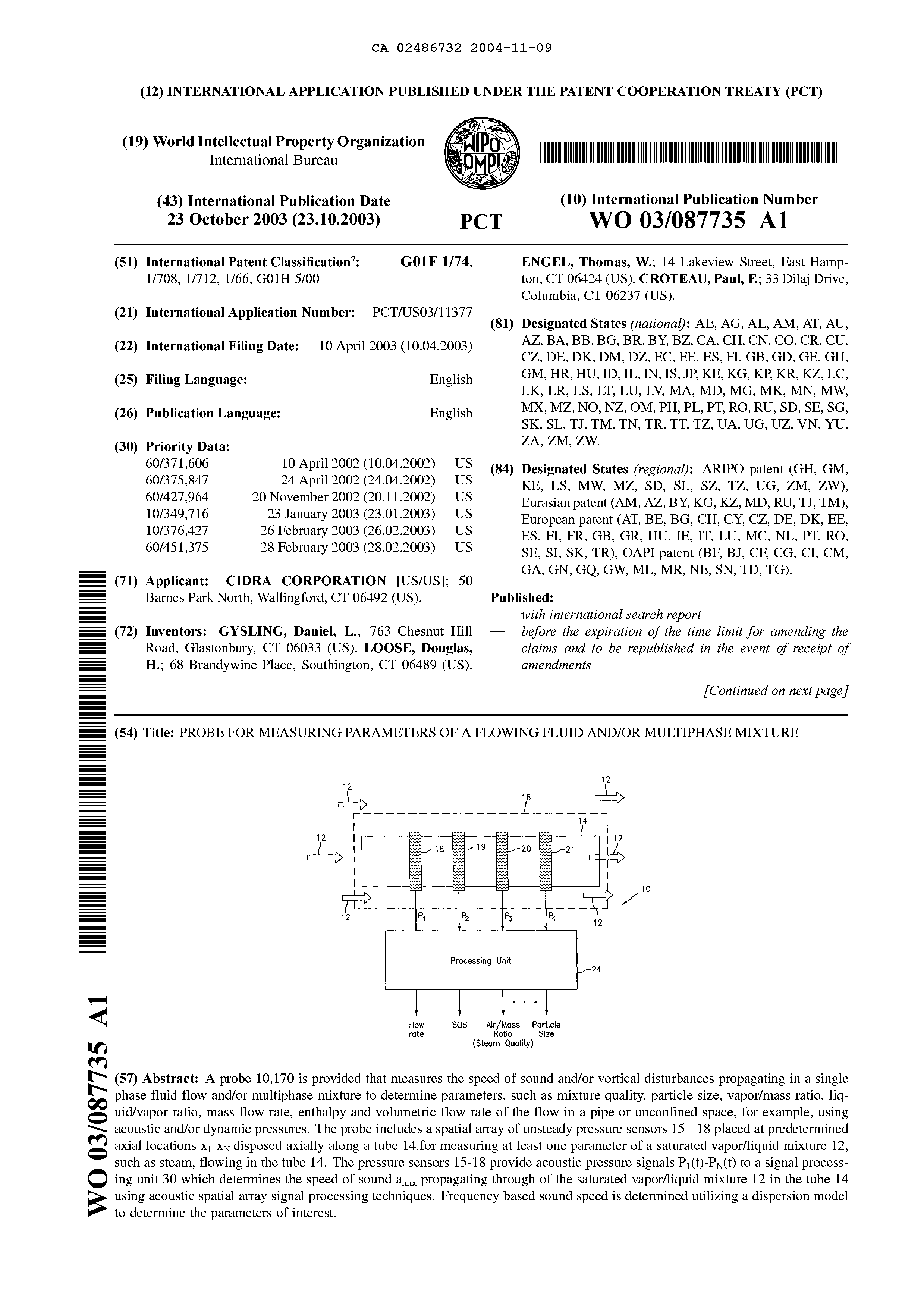 Canadian Patent Document 2486732. Abstract 20041109. Image 1 of 2