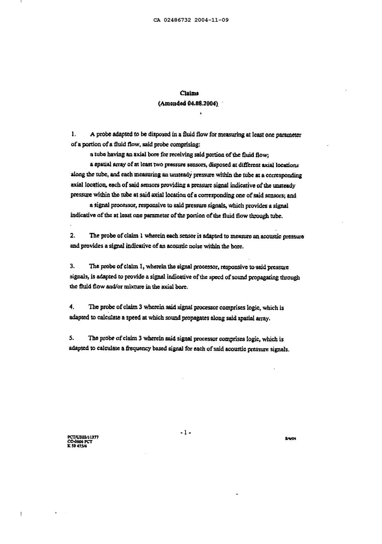 Document de brevet canadien 2486732. Revendications 20041109. Image 1 de 6