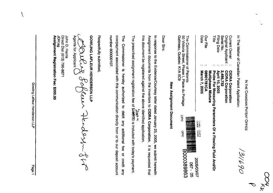 Document de brevet canadien 2486732. Cession 20050307. Image 1 de 4