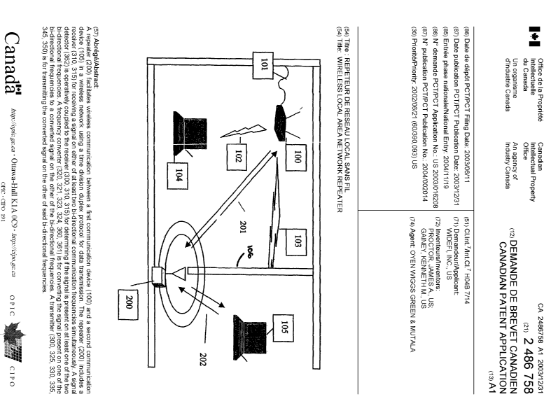 Canadian Patent Document 2486758. Cover Page 20050202. Image 1 of 1