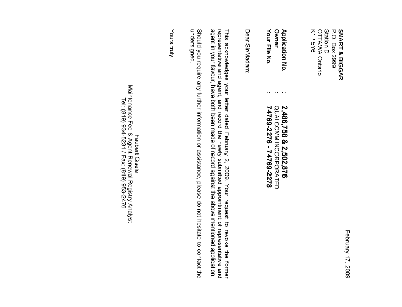 Canadian Patent Document 2486758. Correspondence 20090217. Image 1 of 1
