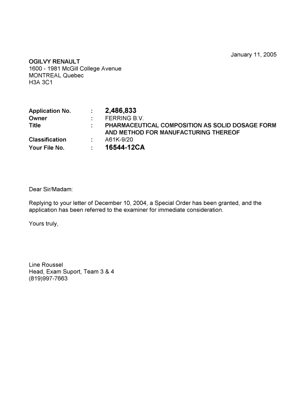Canadian Patent Document 2486833. Prosecution-Amendment 20050111. Image 1 of 1