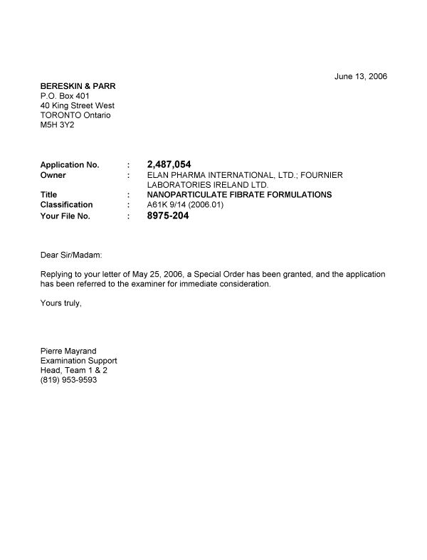 Document de brevet canadien 2487054. Poursuite-Amendment 20060613. Image 1 de 1