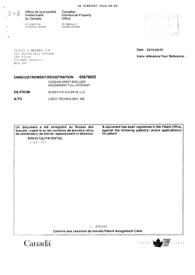 Document de brevet canadien 2487057. Modification 20160809. Image 6 de 6