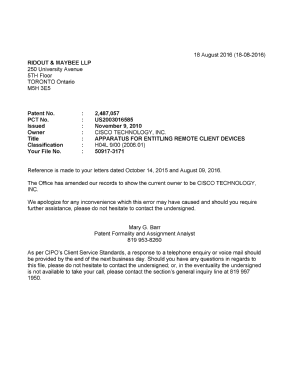 Document de brevet canadien 2487057. Lettre du bureau 20160818. Image 1 de 1