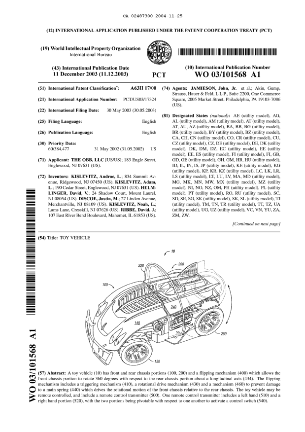 Document de brevet canadien 2487300. Abrégé 20041125. Image 1 de 2