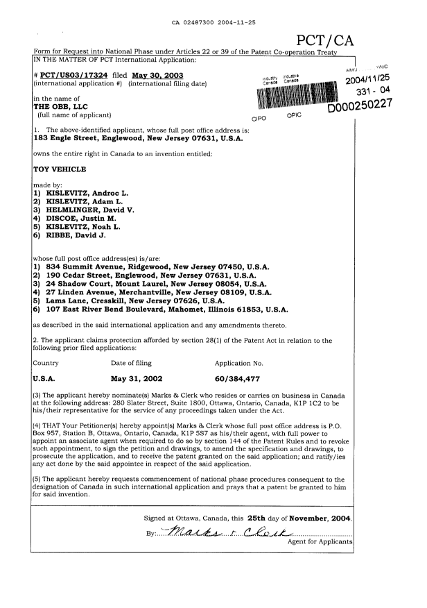 Canadian Patent Document 2487300. Assignment 20041125. Image 2 of 2