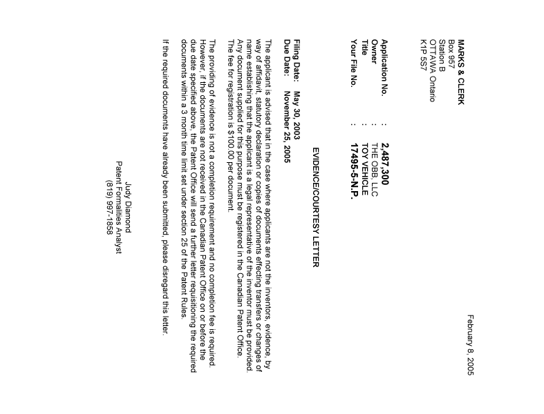 Canadian Patent Document 2487300. Correspondence 20050203. Image 1 of 1