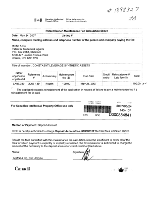 Document de brevet canadien 2487389. Taxes 20070524. Image 1 de 1