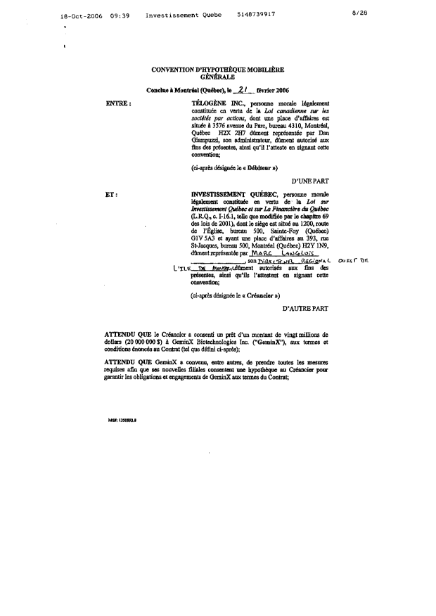 Document de brevet canadien 2487427. Cession 20061023. Image 2 de 22