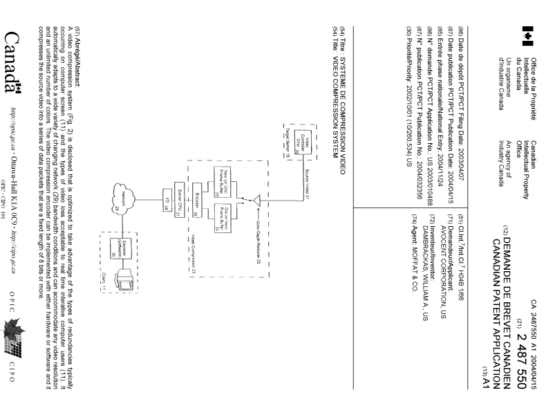 Document de brevet canadien 2487550. Page couverture 20041204. Image 1 de 1