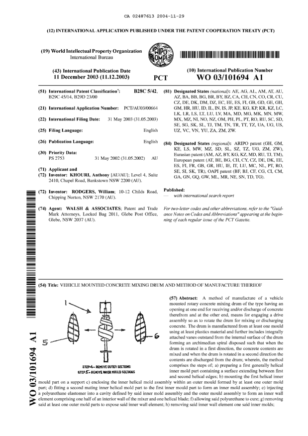 Document de brevet canadien 2487613. Abrégé 20041129. Image 1 de 1