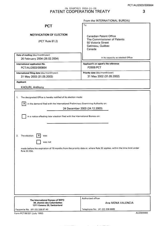 Document de brevet canadien 2487613. PCT 20041129. Image 1 de 40