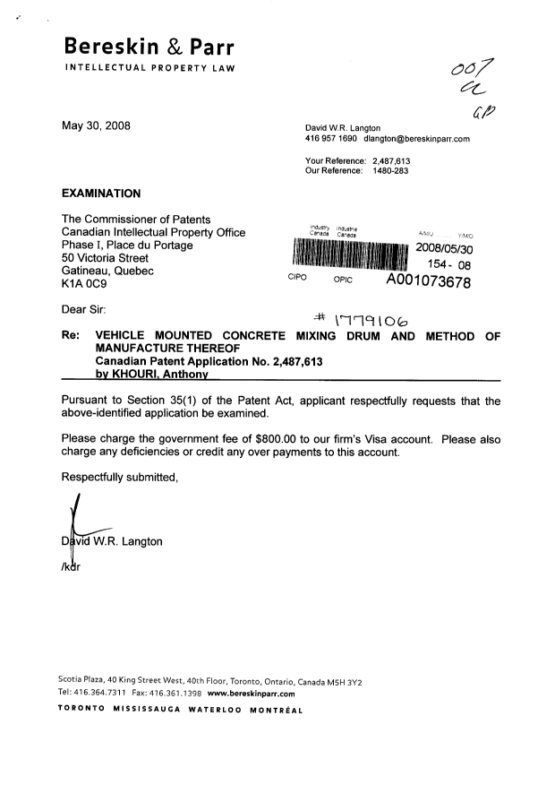 Document de brevet canadien 2487613. Poursuite-Amendment 20080530. Image 1 de 1