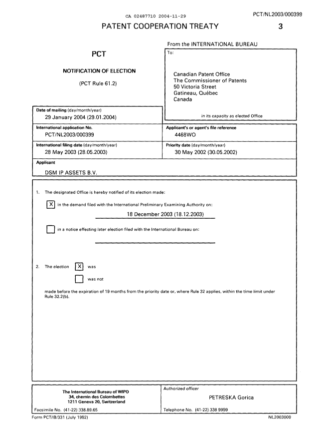 Document de brevet canadien 2487710. PCT 20041129. Image 1 de 4