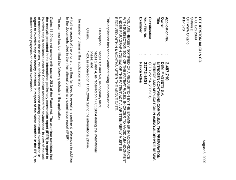 Document de brevet canadien 2487710. Poursuite-Amendment 20090803. Image 1 de 2
