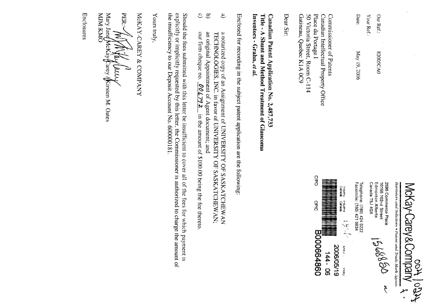 Document de brevet canadien 2487733. Cession 20060519. Image 1 de 6