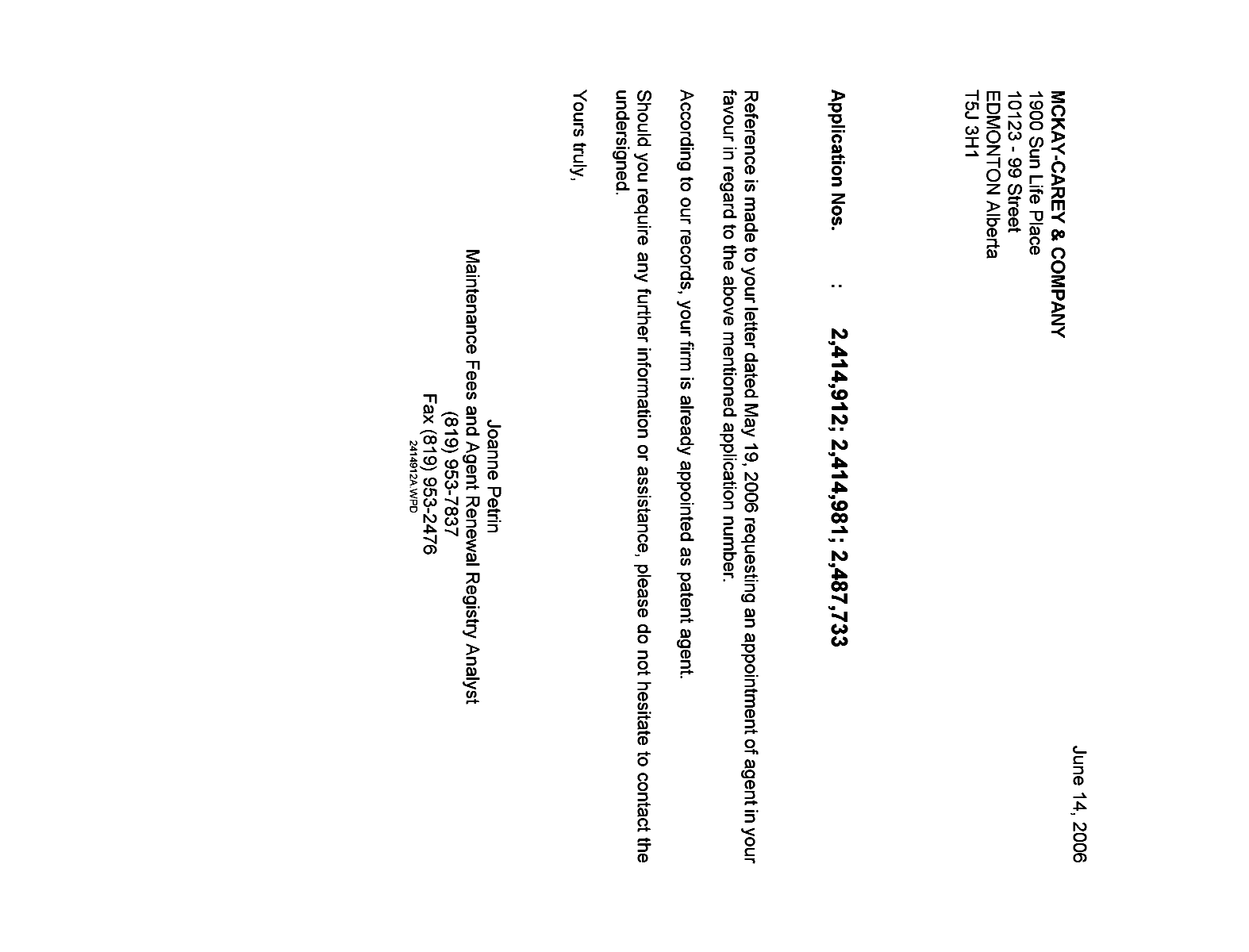 Canadian Patent Document 2487733. Correspondence 20060614. Image 1 of 1