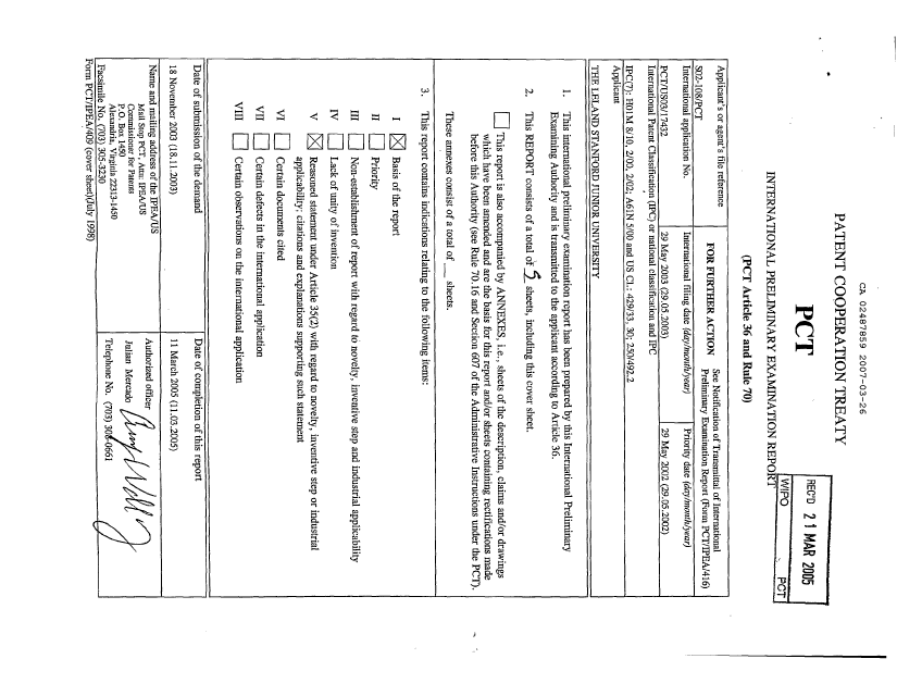 Document de brevet canadien 2487859. PCT 20070326. Image 1 de 5