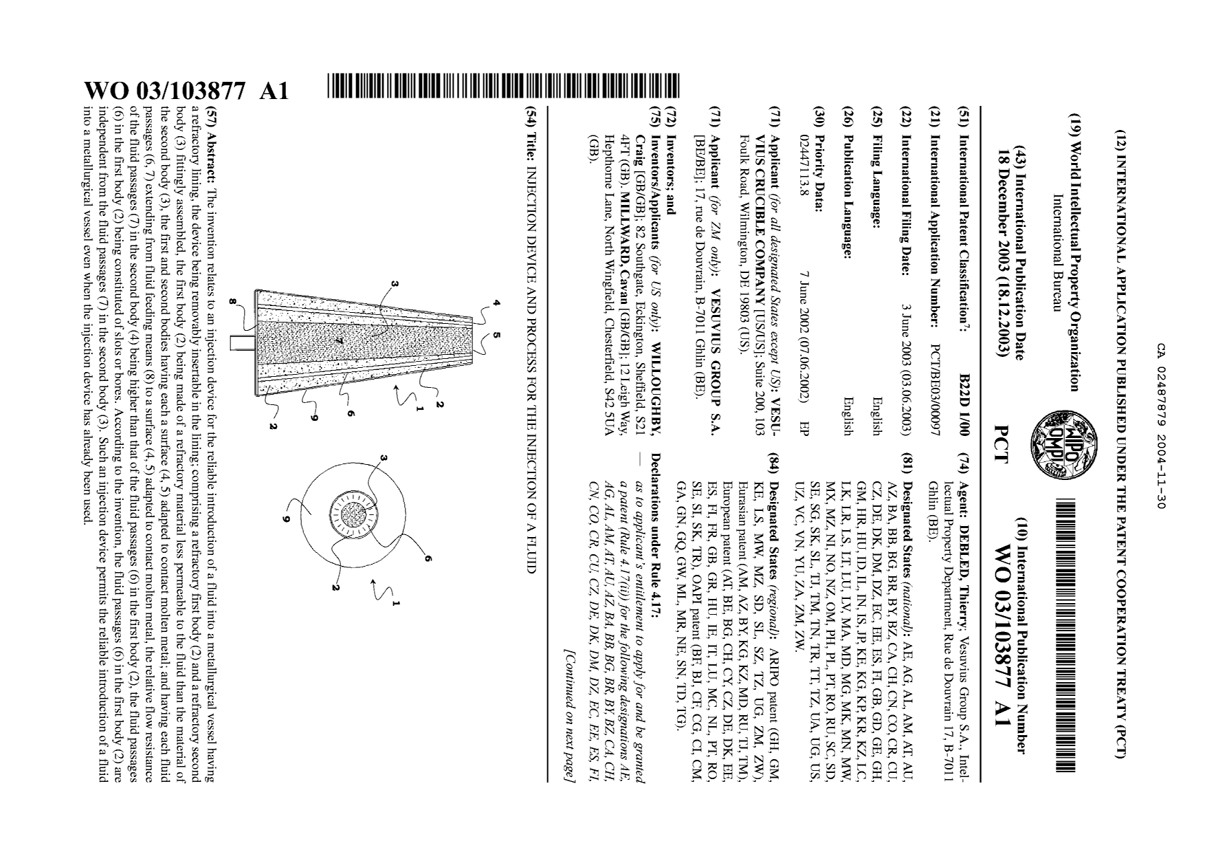 Canadian Patent Document 2487879. Abstract 20041130. Image 1 of 2