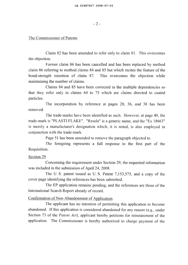 Document de brevet canadien 2487927. Poursuite-Amendment 20080703. Image 2 de 12