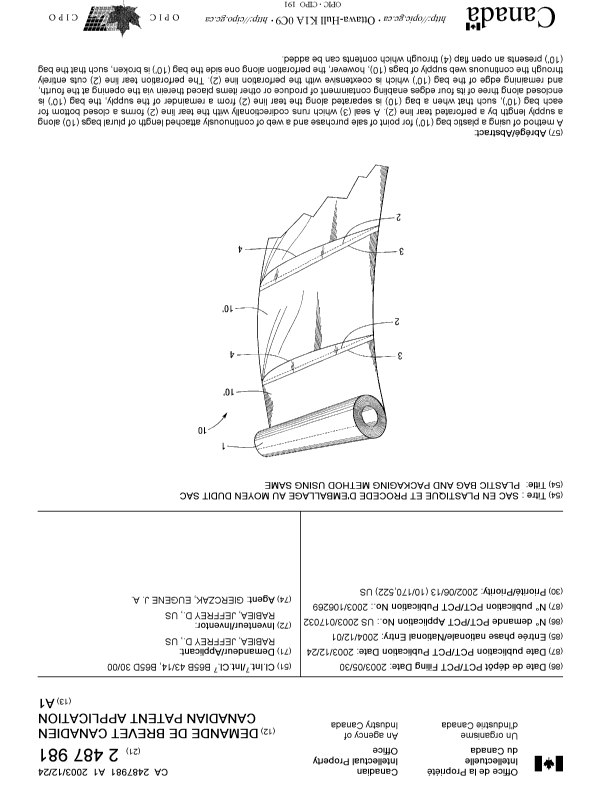 Canadian Patent Document 2487981. Cover Page 20050218. Image 1 of 1