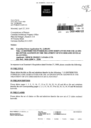 Document de brevet canadien 2488001. Poursuite-Amendment 20100427. Image 1 de 27