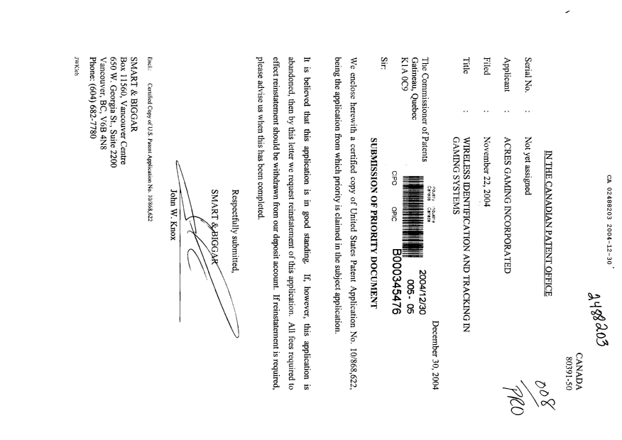 Canadian Patent Document 2488203. Prosecution-Amendment 20041230. Image 1 of 1