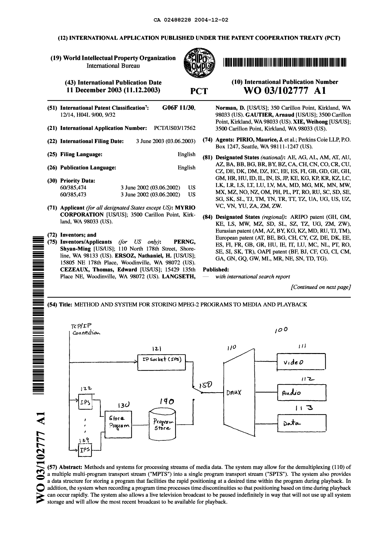 Document de brevet canadien 2488228. Abrégé 20041202. Image 1 de 2