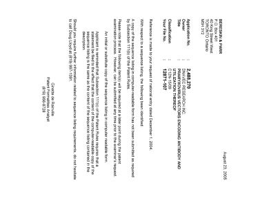 Canadian Patent Document 2488270. Correspondence 20050816. Image 1 of 1