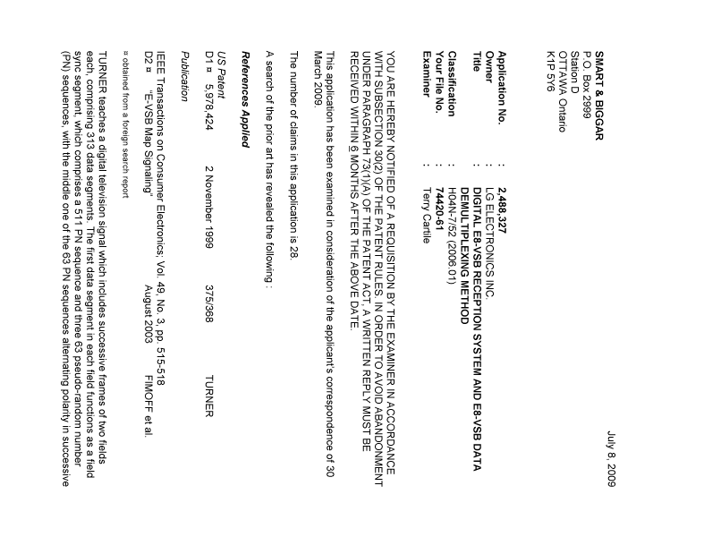 Document de brevet canadien 2488327. Poursuite-Amendment 20090708. Image 1 de 3